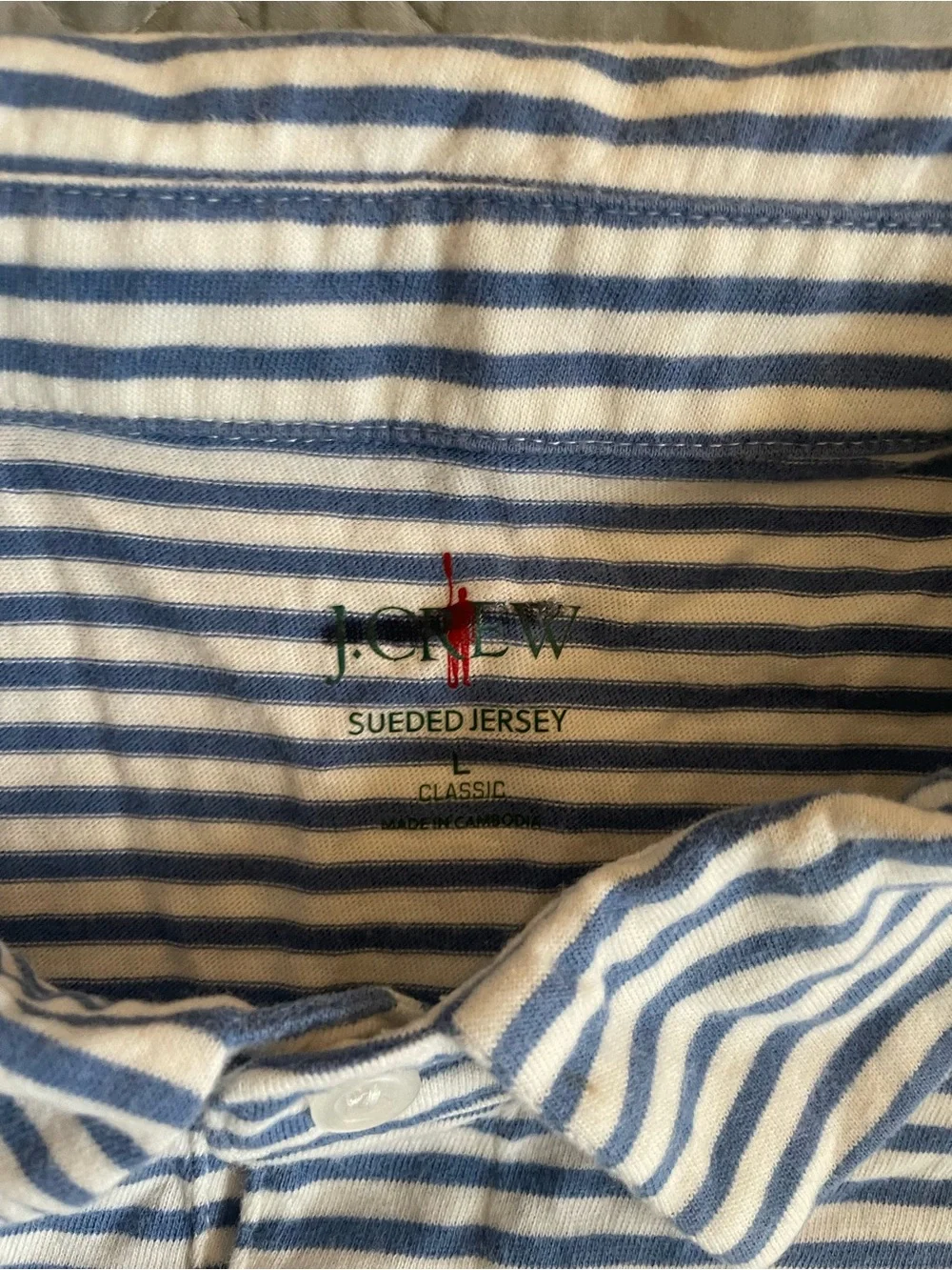 J. CREW Sueded cotton polo shirt in stripe in Ivory Blue Size L $59.50 BW382